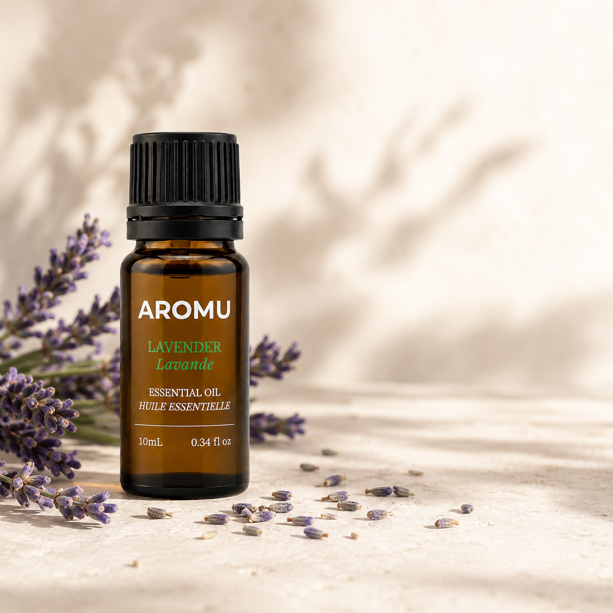 Lavender Essential Oil with natural lavender flowers