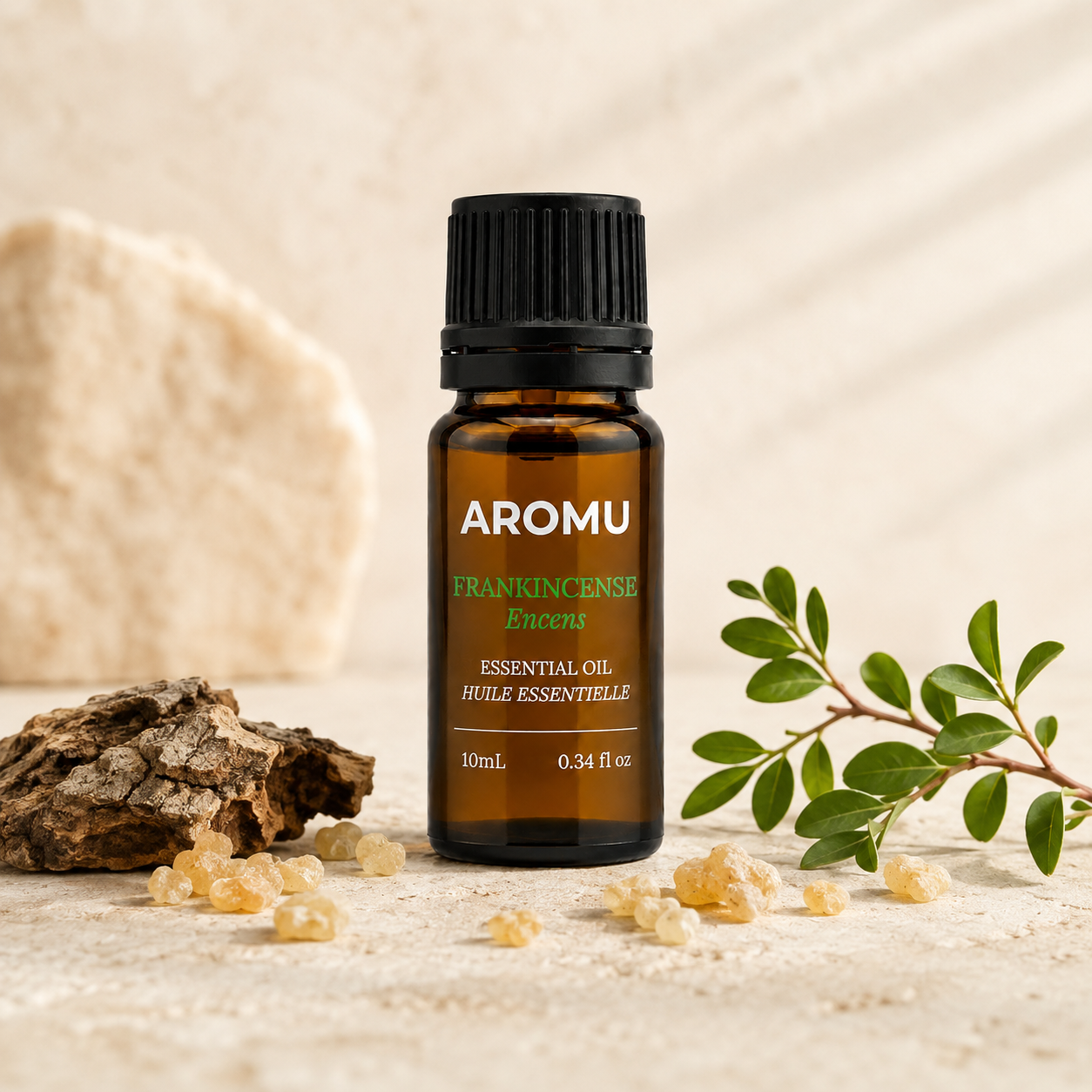 Frankincense essential oil with resin and Boswellia branch