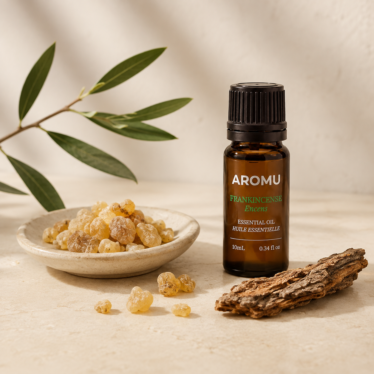 Frankincense resin, bark and AROMU essential oil