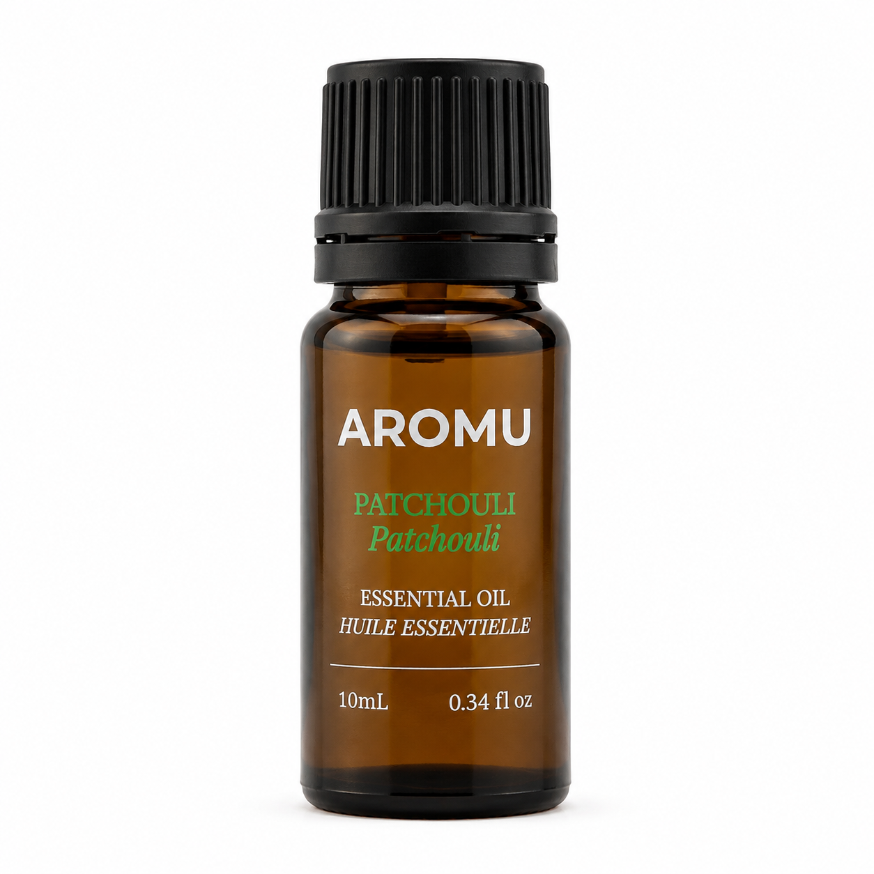AROMU Patchouli Essential Oil 10 mL amber glass bottle