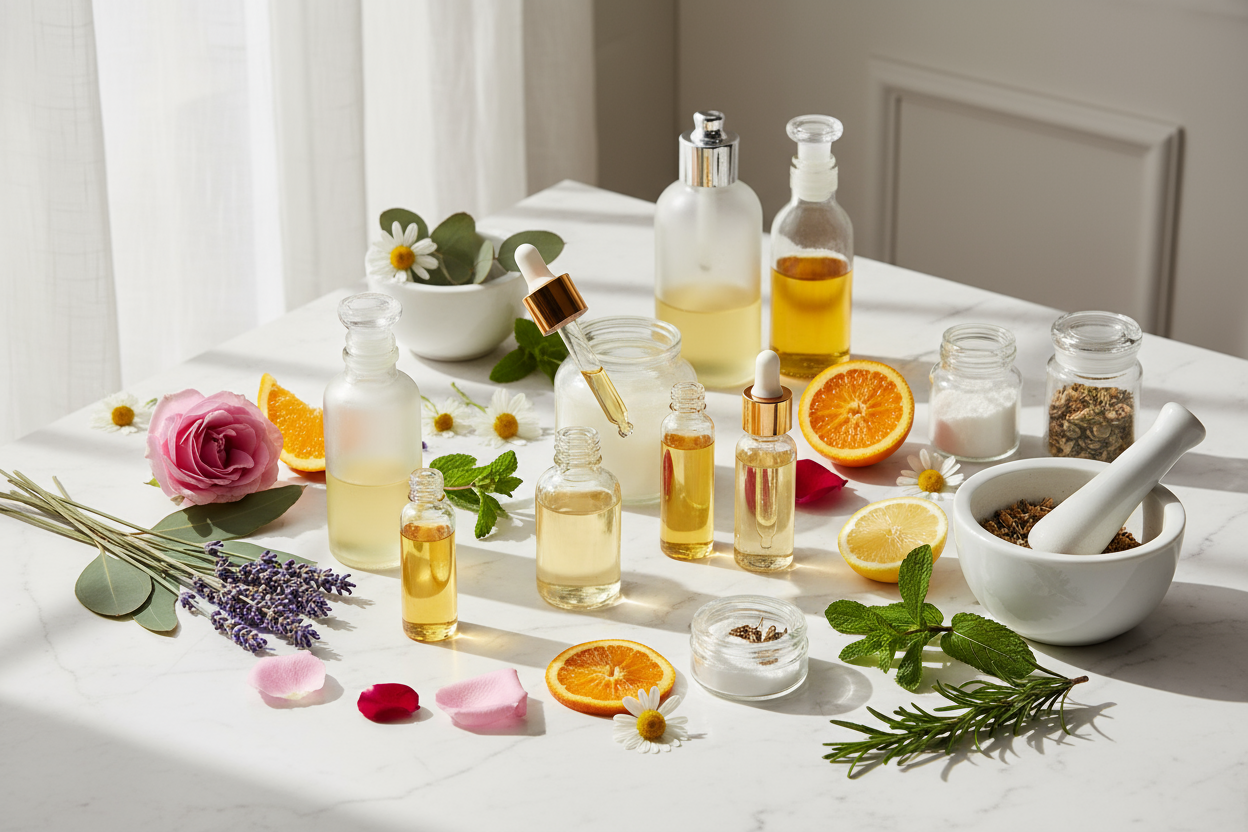 Plant-based essential oil and botanical extracts used in Aromu formulations.